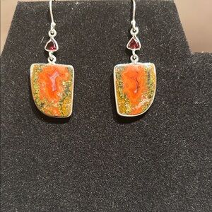 Moss Agate or Plume Agate Dangle Earrings